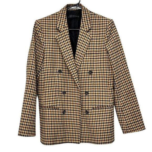 Zara Jackets & Blazers - Zara Woman Double Breasted Plaid Blazer Brown Tan Academia Preppy Medium